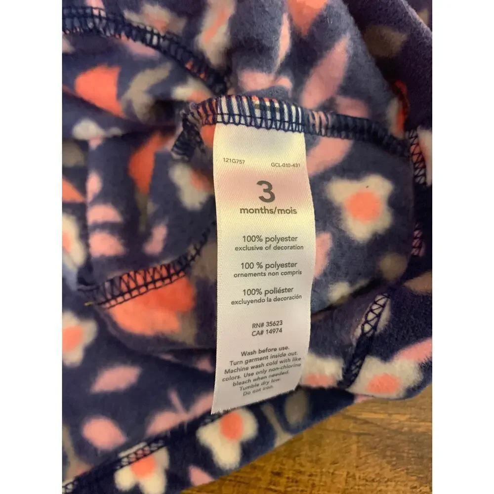 CARTER’S Girl’s Floral Fleece Light Weight Hooded Full Zip Jacket / Size: 3 Mos